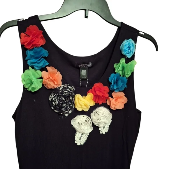 Boutique Brand Designer Black Dress w/ Large Colorful Flowers PM NWT VASNA boho - Picture 4 of 8